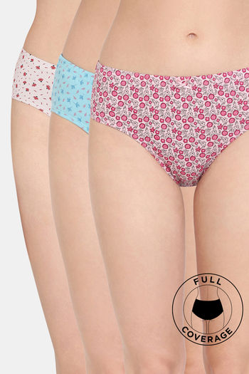 Buy Rosaline Fleur Burst Medium Rise Full Coverage Hipster Panty (Pack of 3) - Assorted